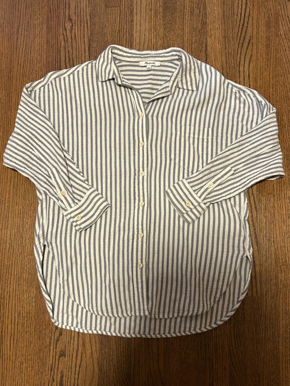 Madewell Blue Gray & White Striped Seersucker Button Down Shirt Small
